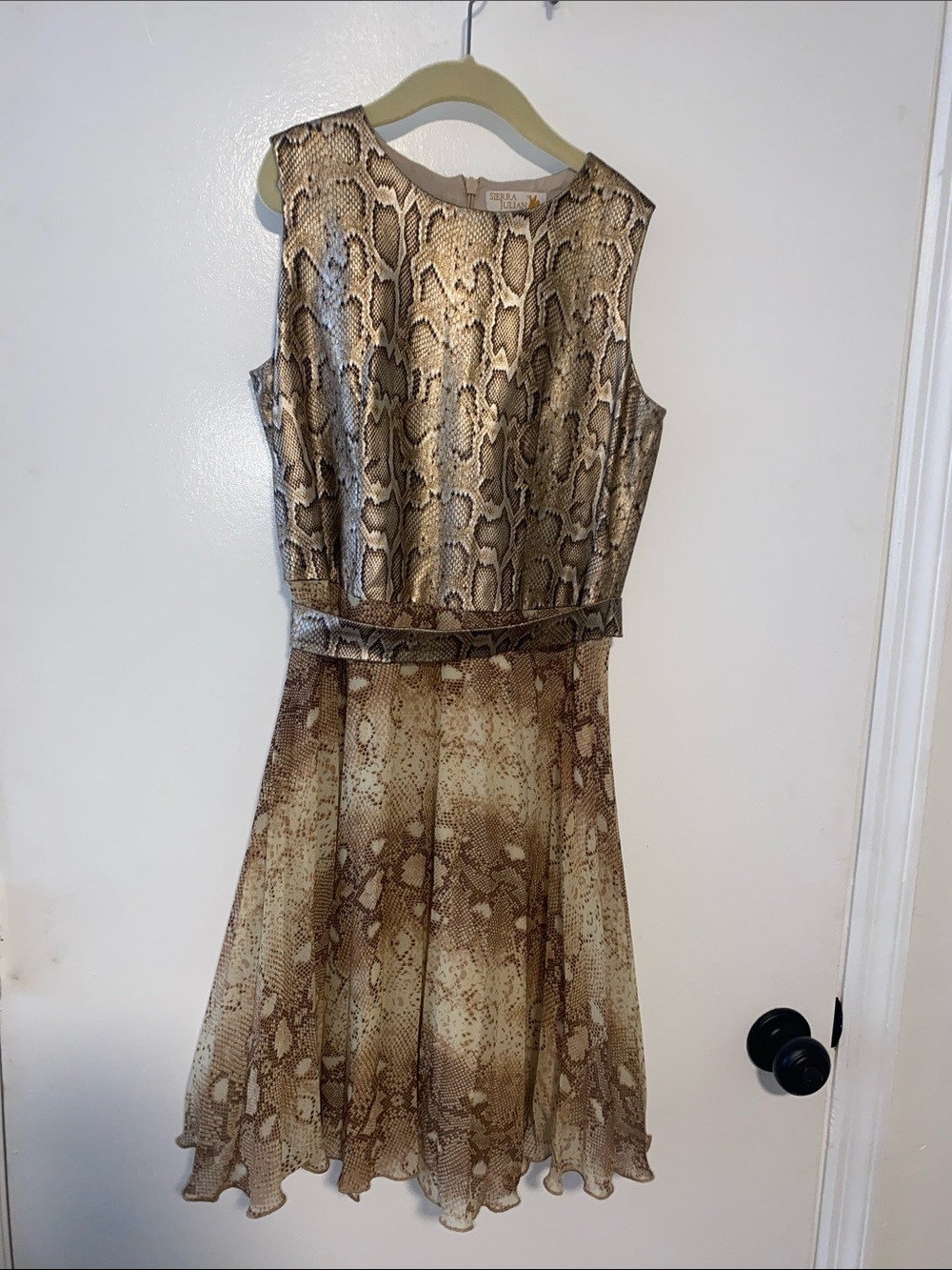 Sierra Julian Girls Luxury Metallic Gold Snakeskin Crew Neck Dress